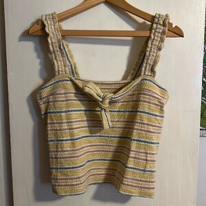 Madewell Texture & Thread Tie-Front Tank Smithfield Stripe wide strap keyhole